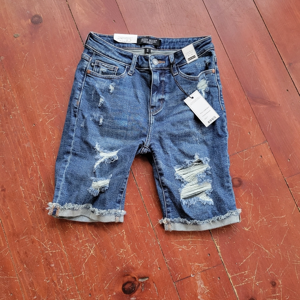 Judy Blue high waist distressed bermuda jean shorts